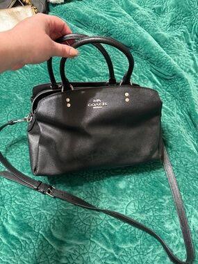Coach Black Leather Dome Satchel with Removable Crossbody Strap